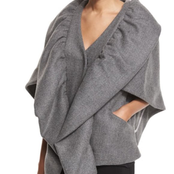 Milly Statement Double-Face Wool-Blend Cape Jacket, Charcoal Size P (XS) - Picture 6 of 9